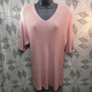 Orvis Womens Sweater Size XL Pink V Neck Short Sleeve 60% silk.